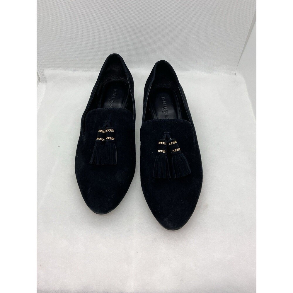 Karl Lagerfeld tassel clover flats loafer black suede 8M womens W/ Box